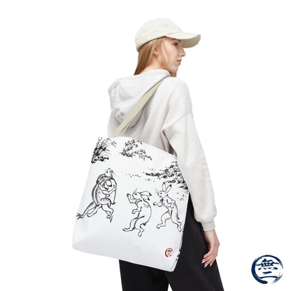 Choju Giga Tote Bag -SHIRO- Japanese Frogs and Rabbits Vintage Scroll Art | MU-NI Japan