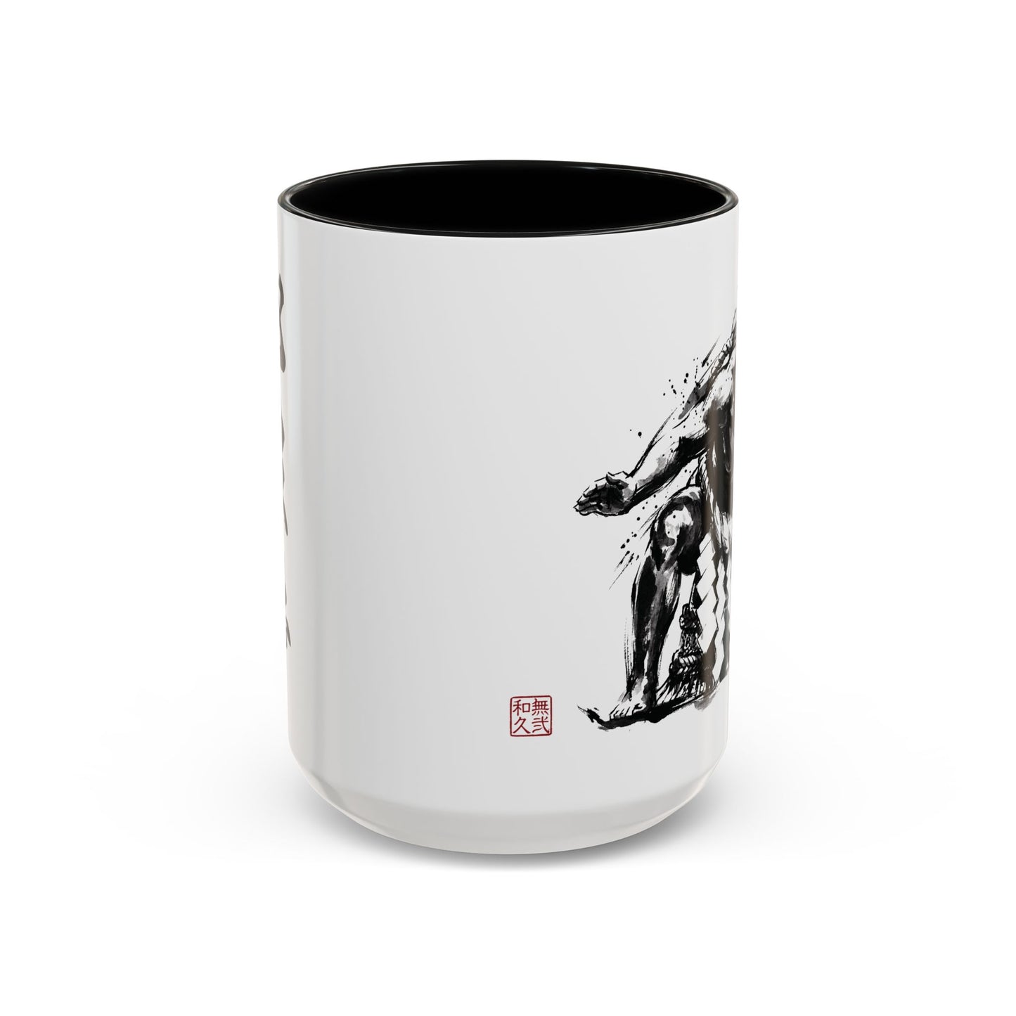 Sumo Wrestler Yokozuna Spirit Large Coffee Mug - Japanese Kanji Calligraphy Art Cup, Zen Aesthetic 15oz Japandi Gift SY1M | MU-NI Japan
