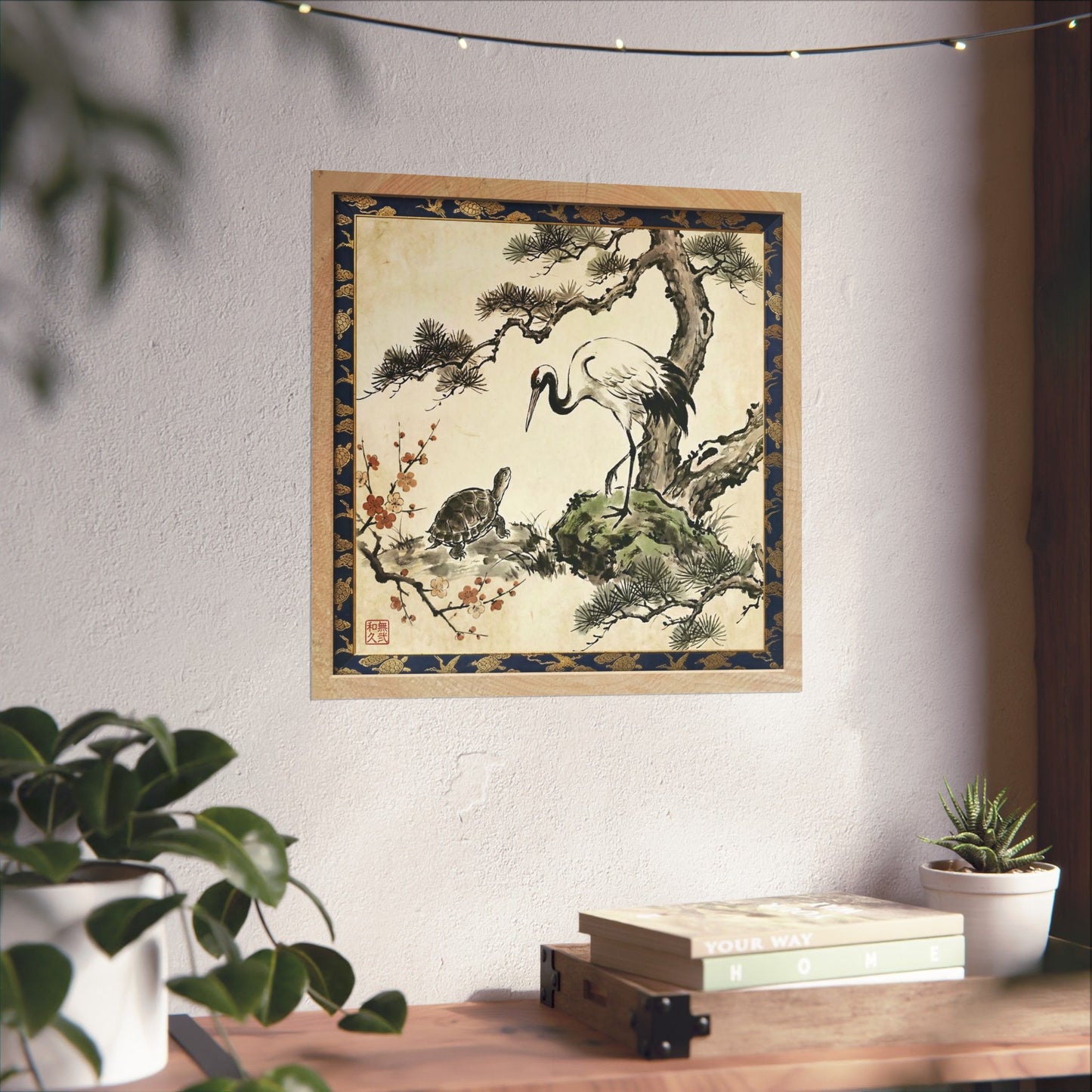 Japanese Crane and Turtle Pine and Plum Tree Matte Square Poster - Symbol of Longevity & Peace  | CT2K MU-NI Japan