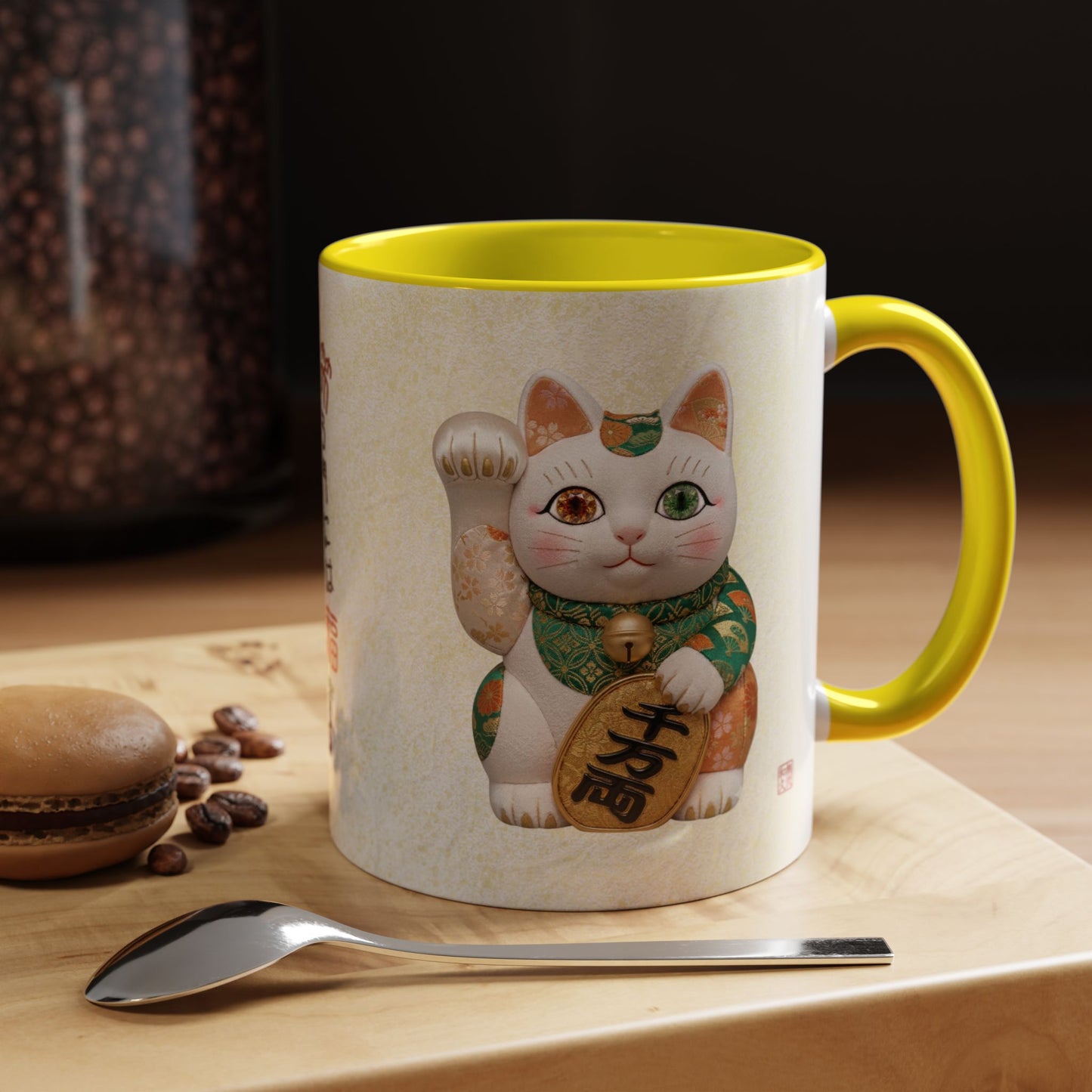 Shin-Maneki neko Modern Kimekomi Decor Style Mug (11oz) | Odd-Eye & Smile Dual Design- Beckon Wealth and Prosperity NK2M | MU-NI Japan