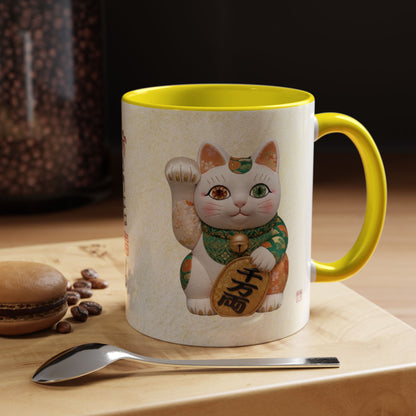 Modern Maneki neko Kimekomi Style Mug (11oz) - Dual Design- Beckon Wealth and Prosperity | NK2M MU-NI Japan