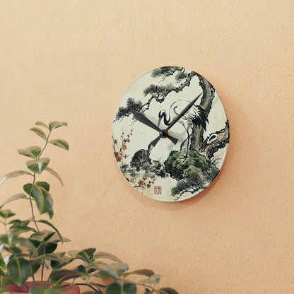 Japanese Crane and Turtle, Pine and Plum Wall Clock - Symbol of Longevity & Peace Wall Art | MU-NI Japan