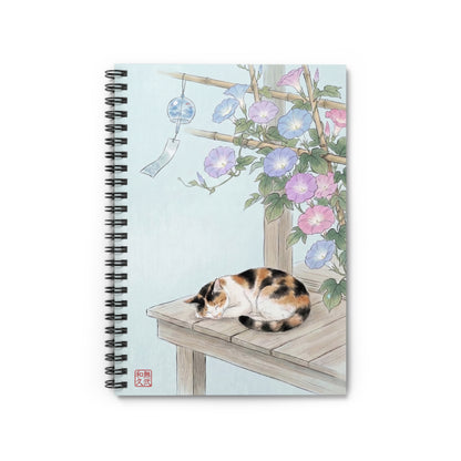 Japanese Calico Cat and Morning Glory Spiral Notebook - Cute Summer Wind Chime Journal | CC4I MU-NI Japan