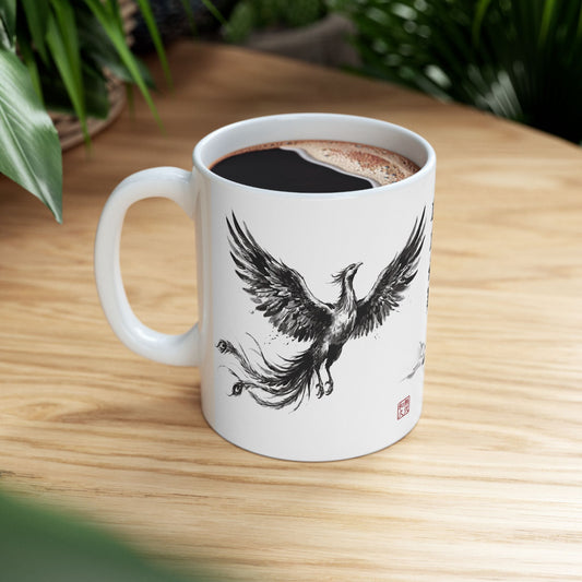 Phoenix Houou Mount Fuji Ceramic Mug - Ink Brush Art Coffee Cup | HF1L MU-NI Japan