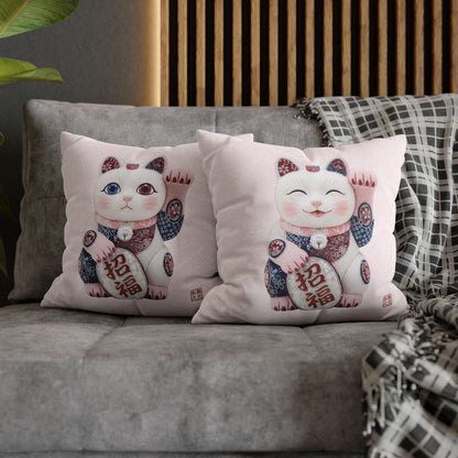 Maneki neko Kimekomi Style Spun Polyester Square Pillowcase |  Beckon Health and happiness |  MS2W  MU-NI Japan
