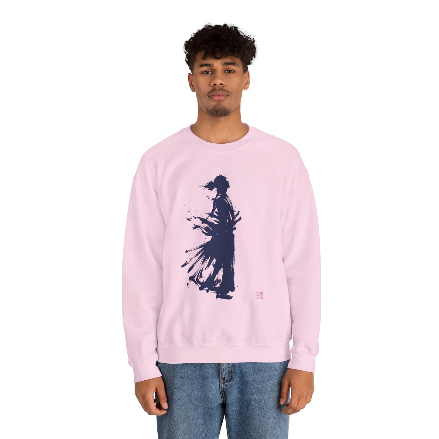 Minimalist Samurai Silhouette Unisex Crewneck Sweatshirt | "The One and Only" Shodo (Japanese Kanji Calligraphy),  SR2S | MU-NI Japan