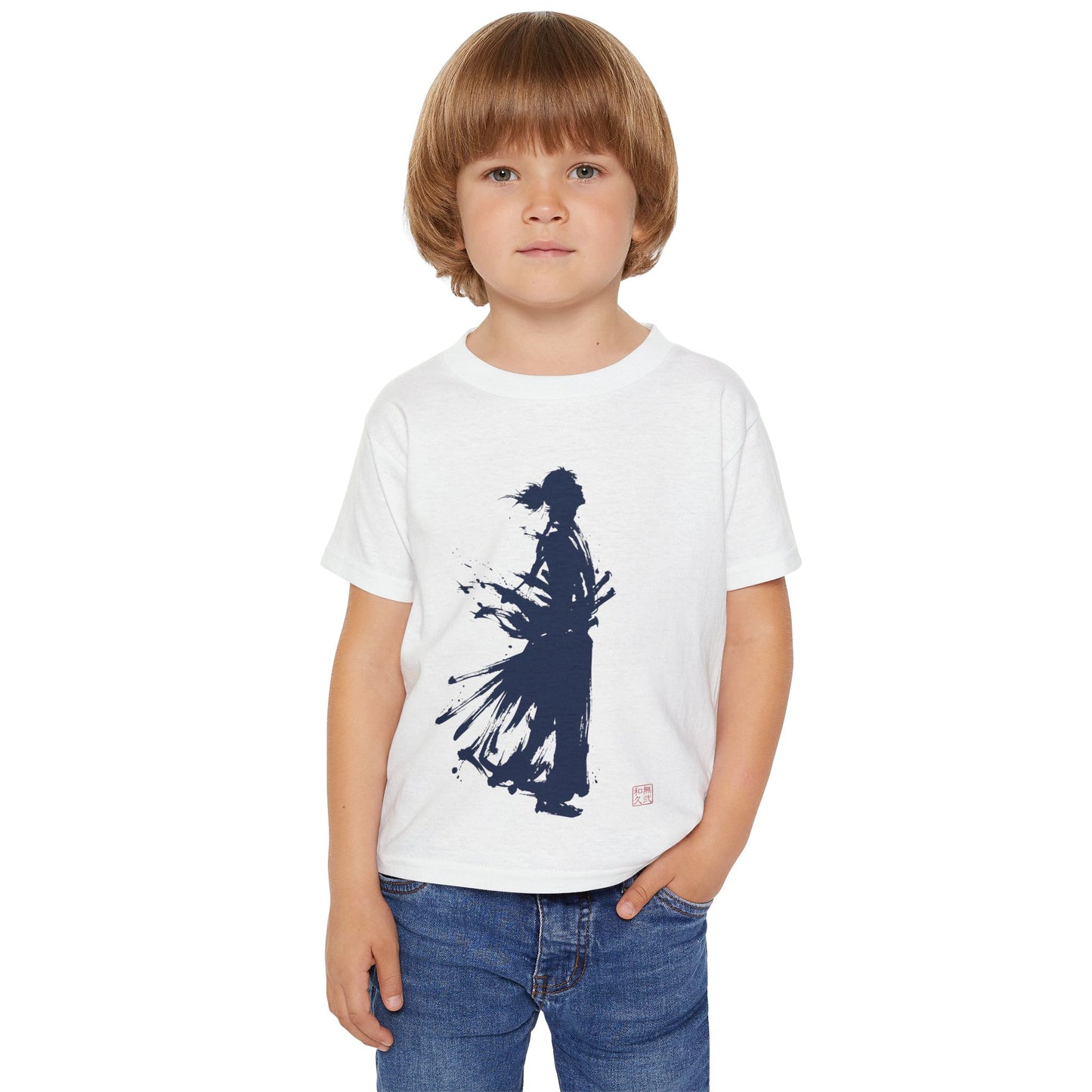 Samurai  Silhouette Toddler T-shirt | Zen Kids Fashion.Japanese Ink Art, "One and Only" Kanji Back Print, Bushido Style SR2R | MU-NI Japan