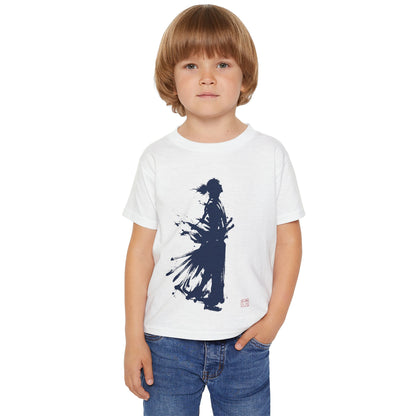 Samurai  Silhouette Toddler T-shirt | Zen Kids Fashion.Japanese Ink Art, "One and Only" Kanji Back Print, Bushido Style SR2R | MU-NI Japan