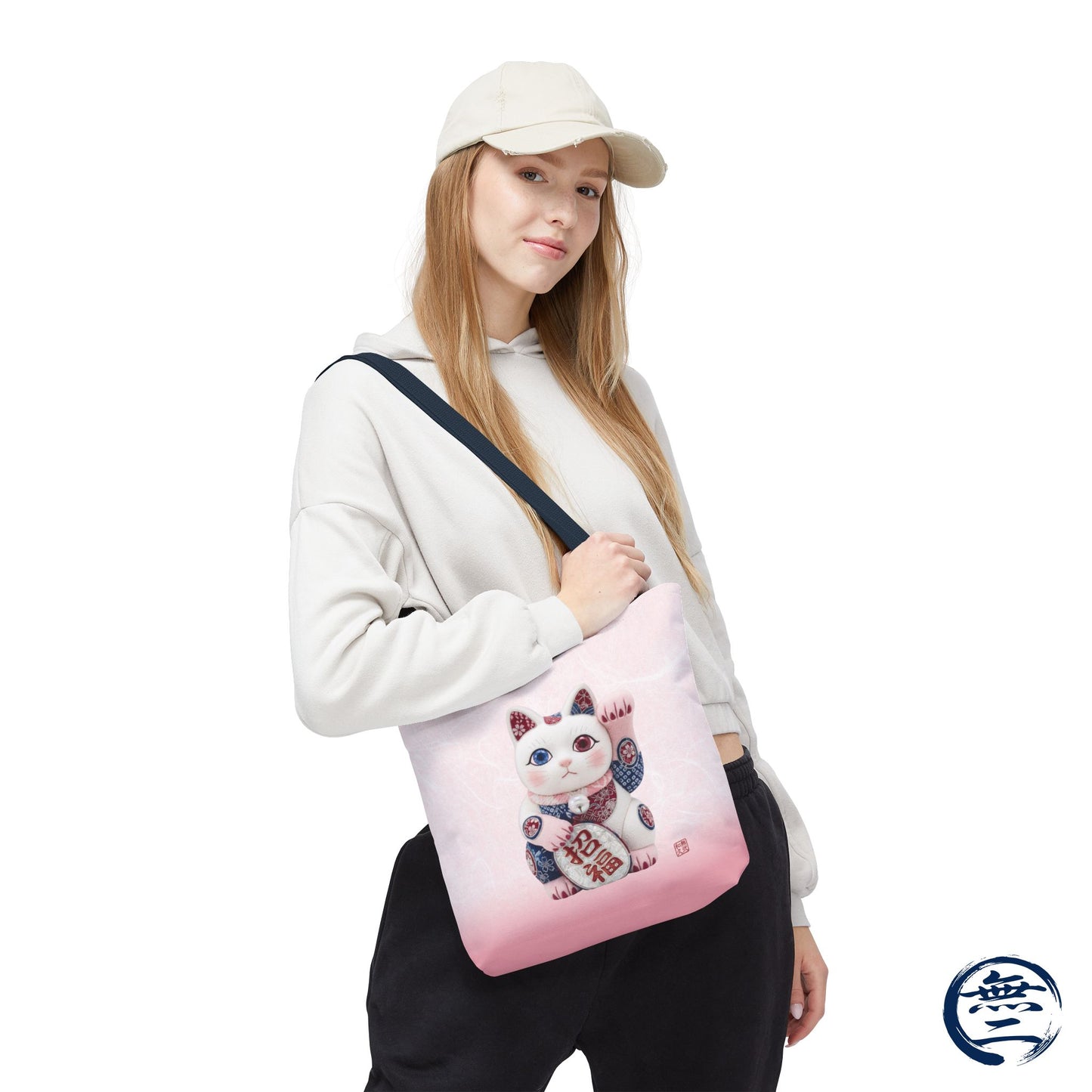 Shin-Maneki neko Modern Kimekomi Decor Style Tote Bag | Kawaii Odd-Eye & Smile Dual Design- Beckon Health and Happiness MS2D | MU-NI Japan