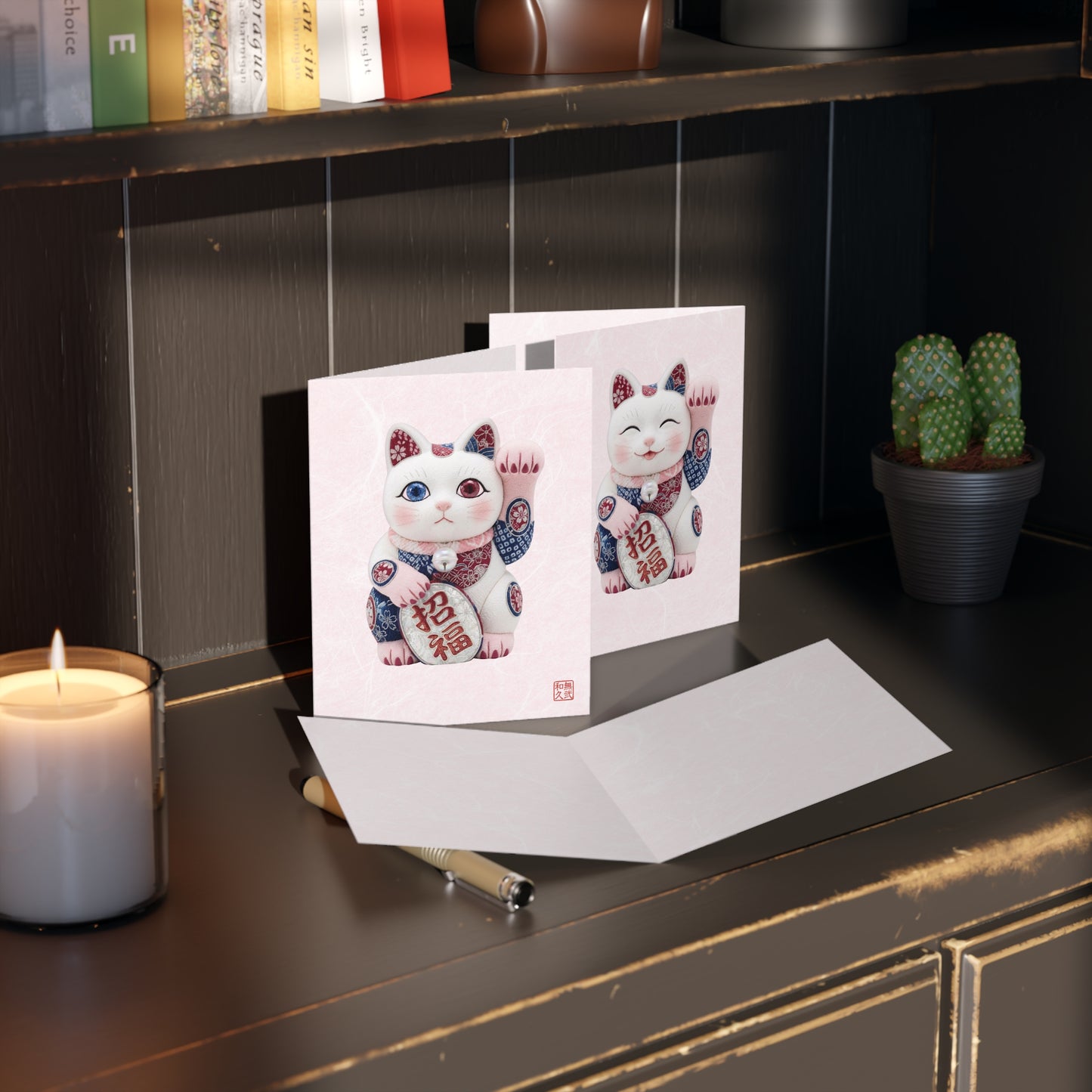 Shin-Maneki neko Modern Kimekomi Decor Style Premium Greeting Cards (8,16.24pcs) - Beckon Health and Happiness, Postcards MS2P | MU-NI Japan