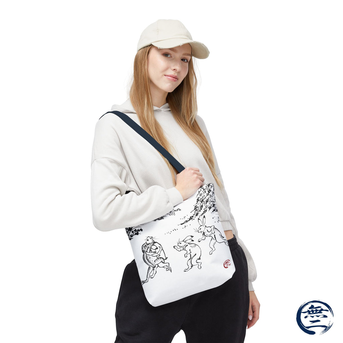 Choju Giga Tote Bag -SHIRO- Japanese Frogs and Rabbits Vintage Scroll Art | MU-NI Japan