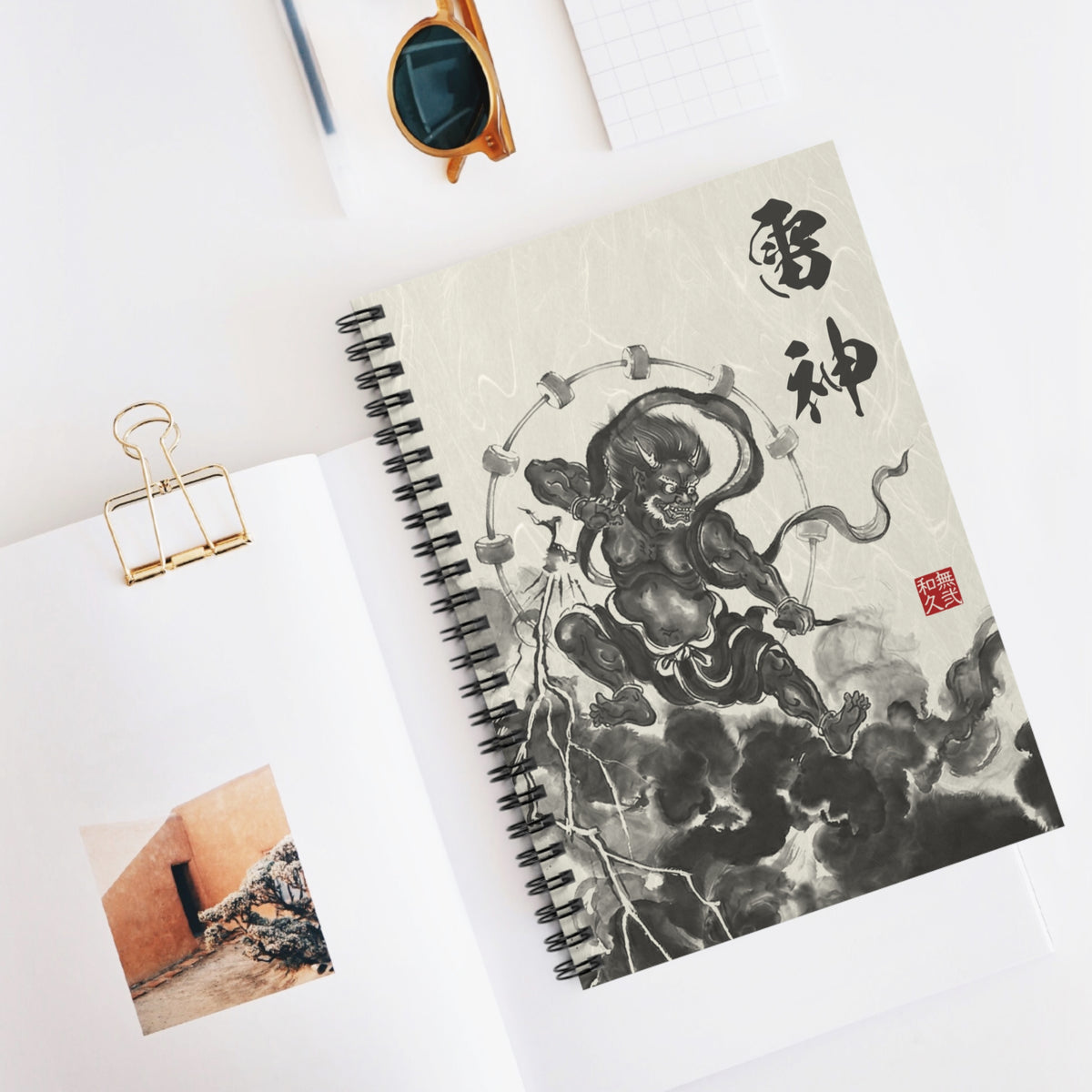 Raijin Thunder God Sumi-e Spiral Notebook - Japanese Ink Wash Art, Zen Minimalist Stationery for Breakthrough Ideas RJ2I | MU-NI Japan