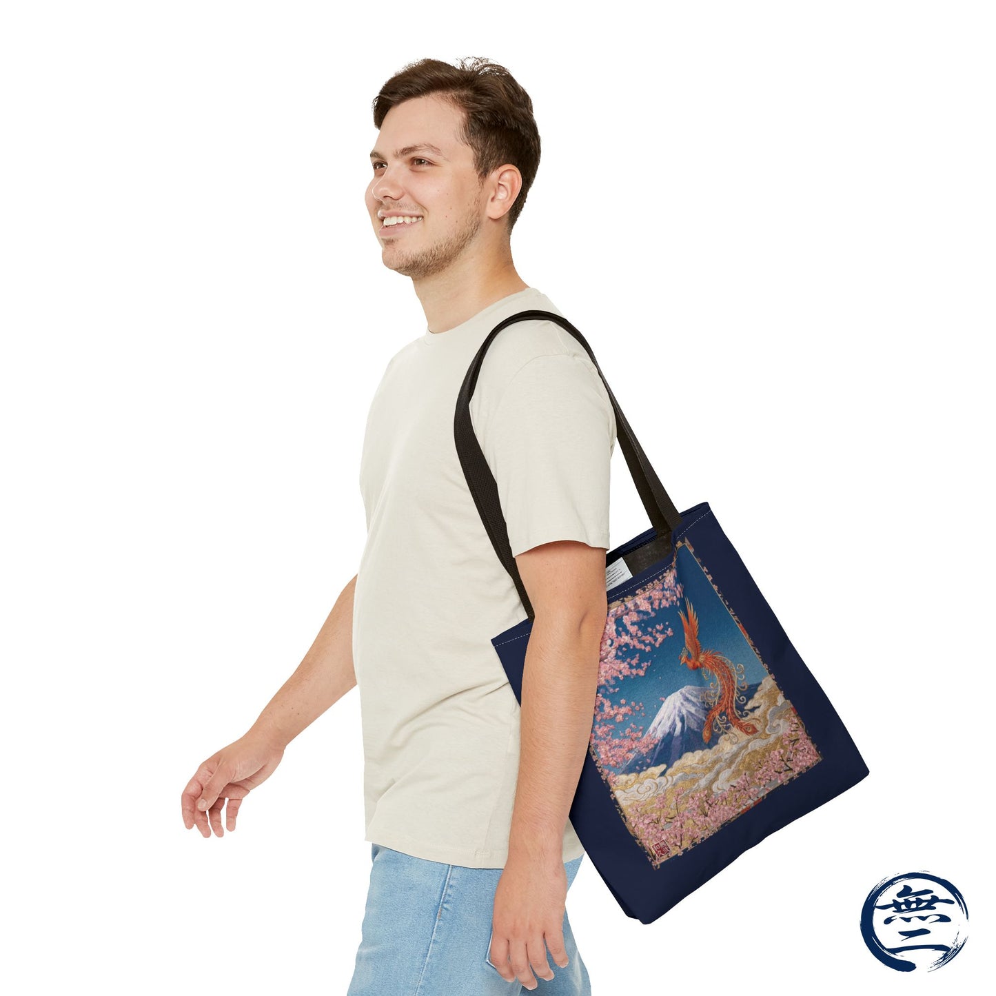 Japanese Phoenix Houou Mt Fuji Sakura Aop Tote Bag - Japandi Zen Aesthetic, Embroidery Texture Style, Mindfulness Gift HF3D | MU-NI Japan