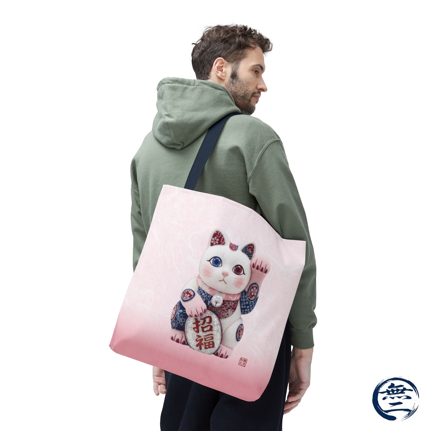 Shin-Maneki neko Modern Kimekomi Decor Style Tote Bag | Kawaii Odd-Eye & Smile Dual Design- Beckon Health and Happiness MS2D | MU-NI Japan