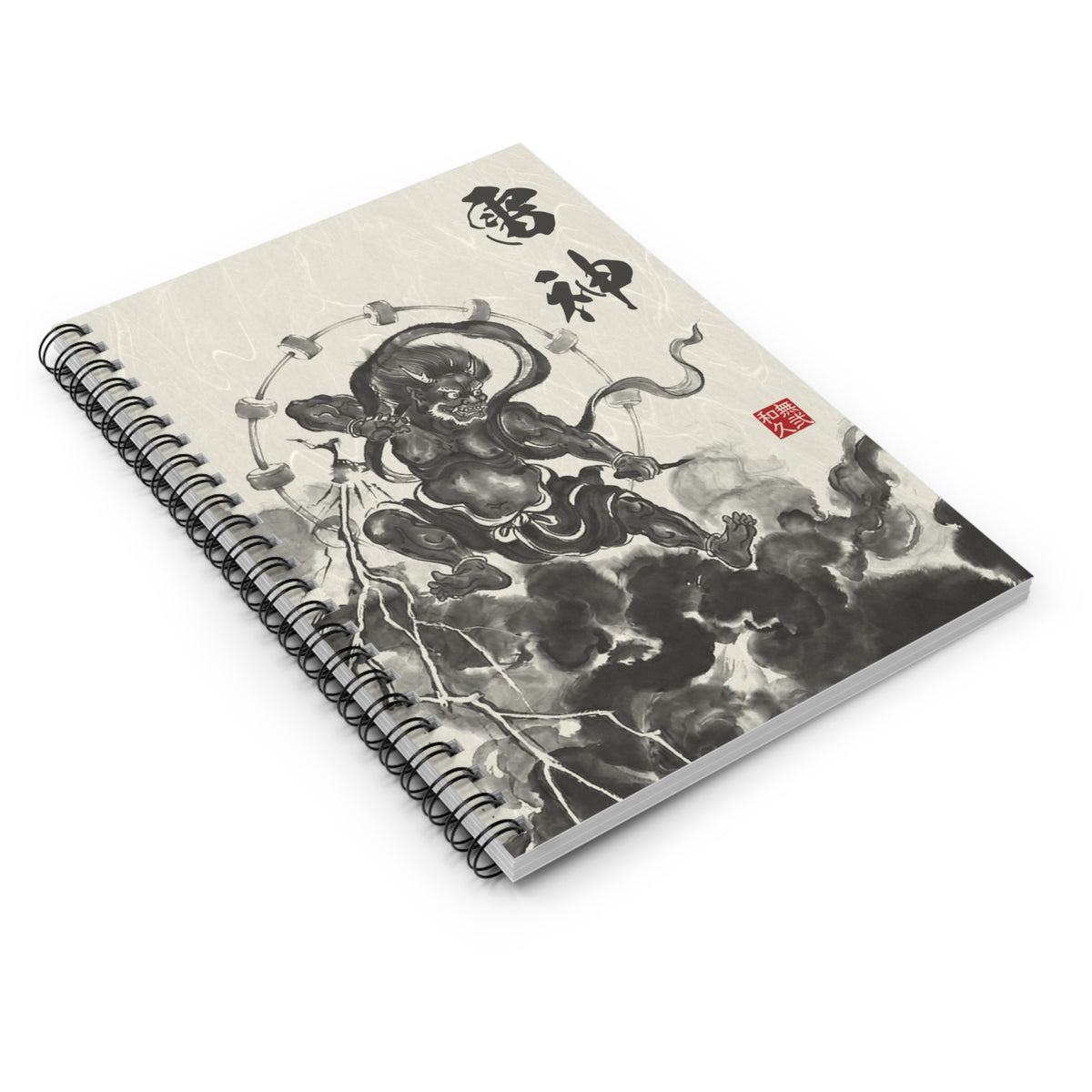 Raijin Thunder God Sumi-e Spiral Notebook - Japanese Ink Wash Art, Zen Minimalist Stationery for Breakthrough Ideas RJ2I | MU-NI Japan