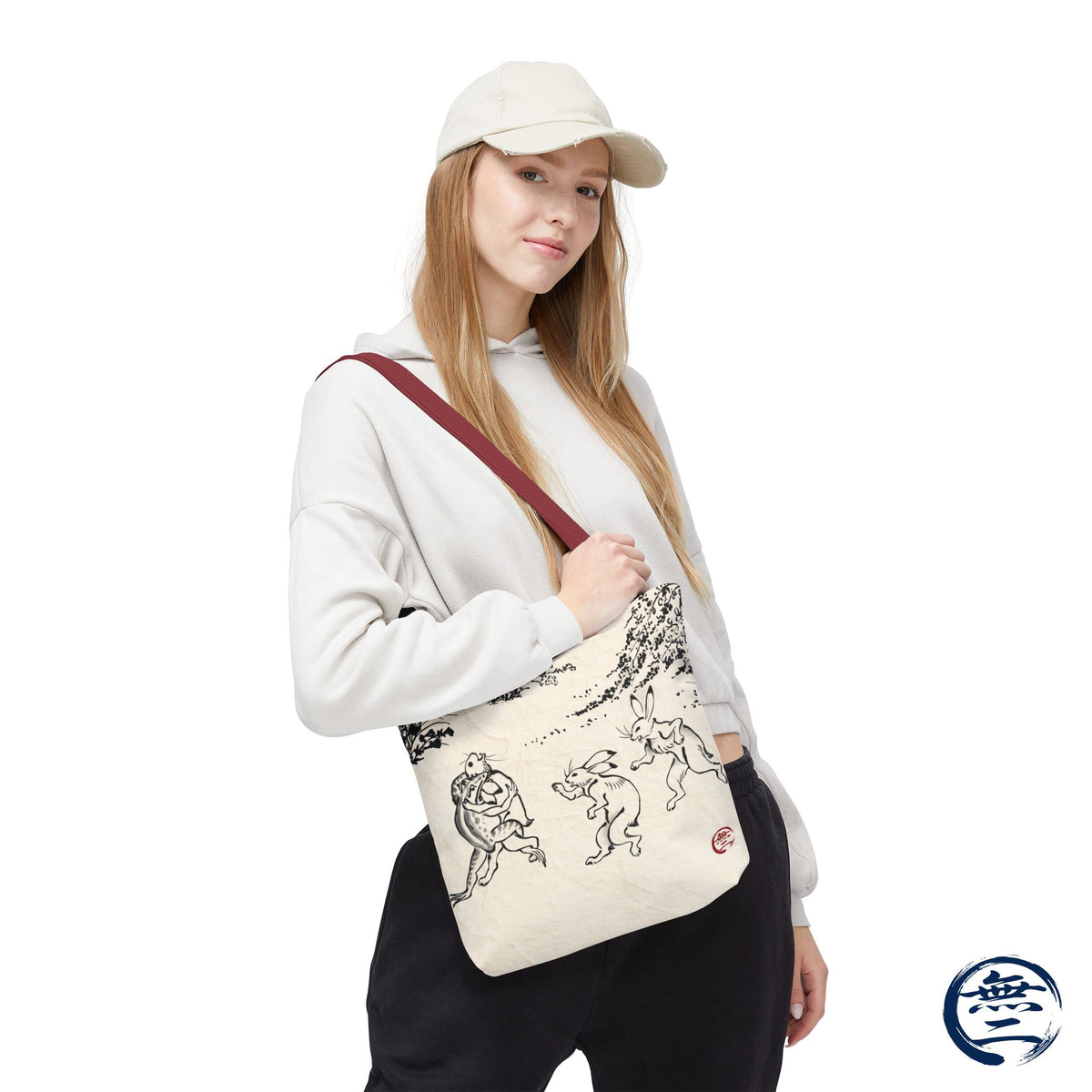 Choju Giga Tote Bag -WASHI- Japanese Frogs and Rabbits Vintage Scroll Art | MU-NI Japan