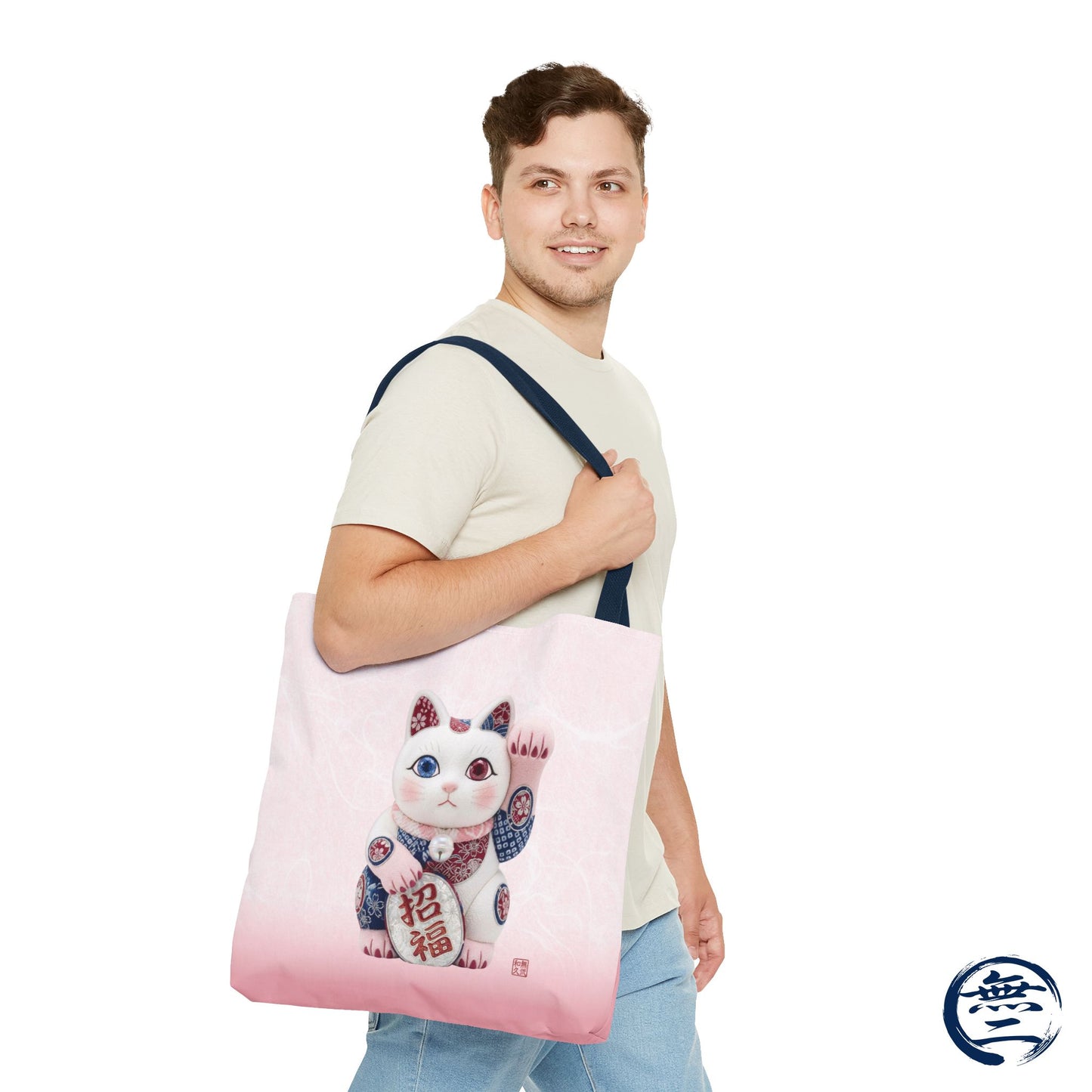 Shin-Maneki neko Modern Kimekomi Decor Style Tote Bag | Kawaii Odd-Eye & Smile Dual Design- Beckon Health and Happiness MS2D | MU-NI Japan