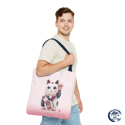 Shin-Maneki neko Modern Kimekomi Decor Style Tote Bag | Kawaii Odd-Eye & Smile Dual Design- Beckon Health and Happiness MS2D | MU-NI Japan