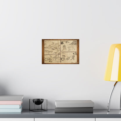 Choju Giga Frogs and Rabbits Woodburn Style Japanese Art Print- -3D Printed Frame Effect Wall Decor Poster | MU-NI Japan