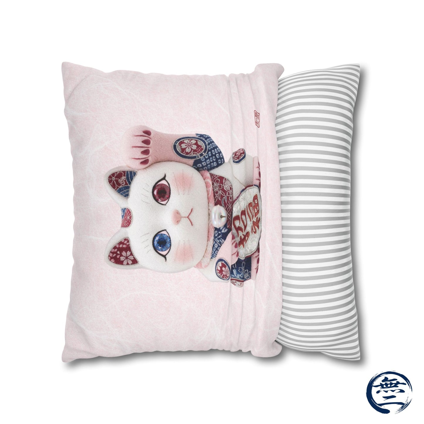 Shin-Maneki neko Modern Kimekomi Decor Style Spun Polyester Square Pillowcase |  Beckon Health and happiness Kawaii Cat MS2W | MU-NI Japan