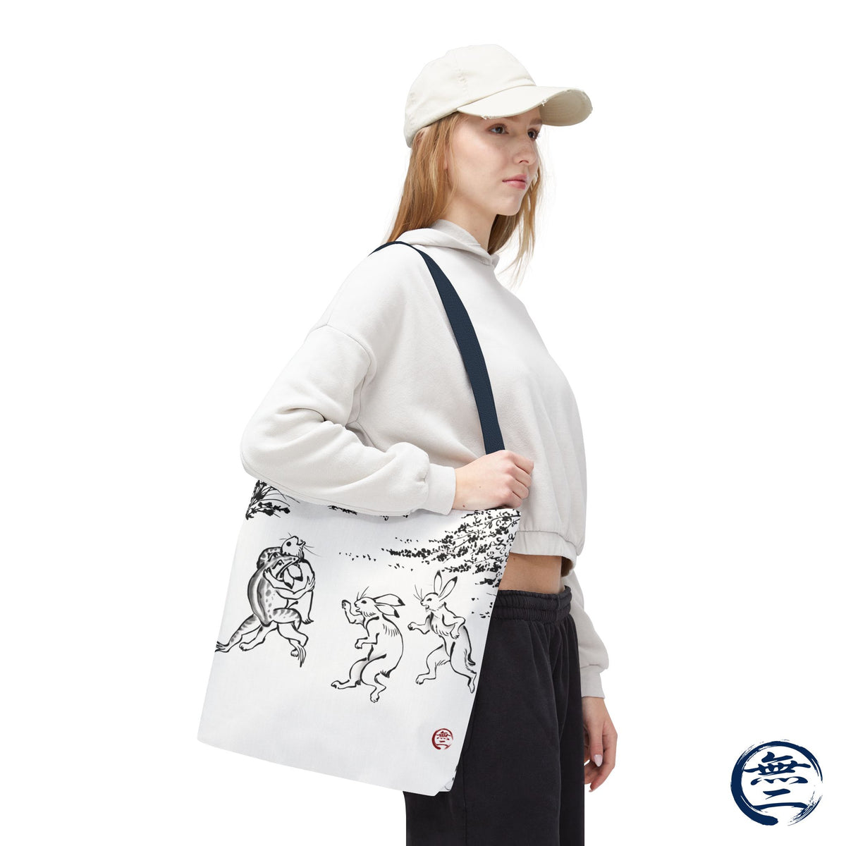 Choju Giga Tote Bag -SHIRO- Japanese Frogs and Rabbits Vintage Scroll Art | MU-NI Japan