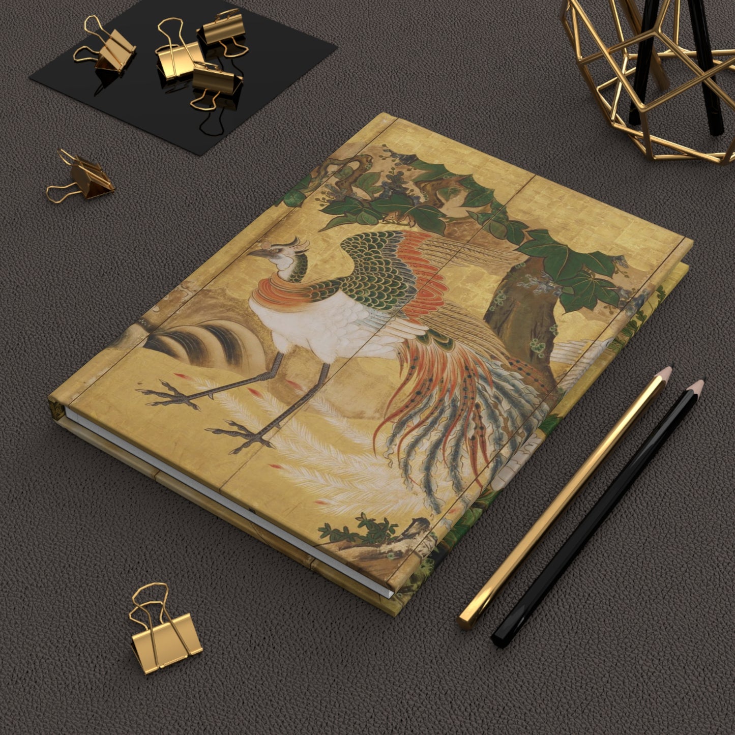 Kano School Houou Phoenix Gold Leaf Screen Japanese Art Hardcover Journal Matte - Vintage Mythical Bird Notebook | RHC 025 MU-NI Japan