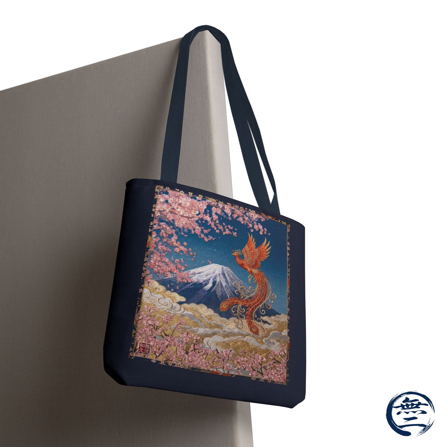 Japanese Phoenix Houou Mt Fuji Sakura Aop Tote Bag - Japandi Zen Aesthetic, Embroidery Texture Style, Mindfulness Gift HF3D | MU-NI Japan