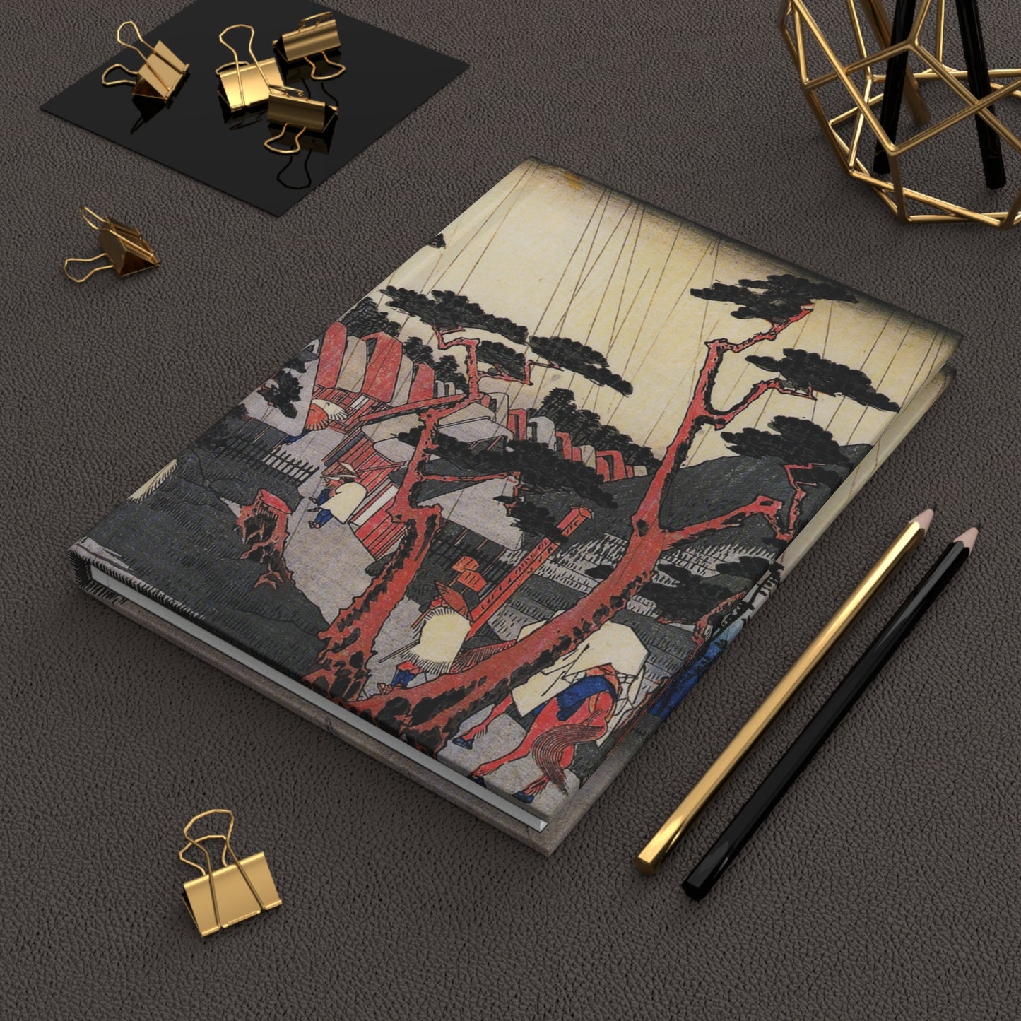 Hiroshige Oiso Tora's Rain Ukiyo-e Hardcover Journal, Japanese Vintage Art Matte Notebook, Aesthetic Stationery | RHC 004 MU-NI Japan