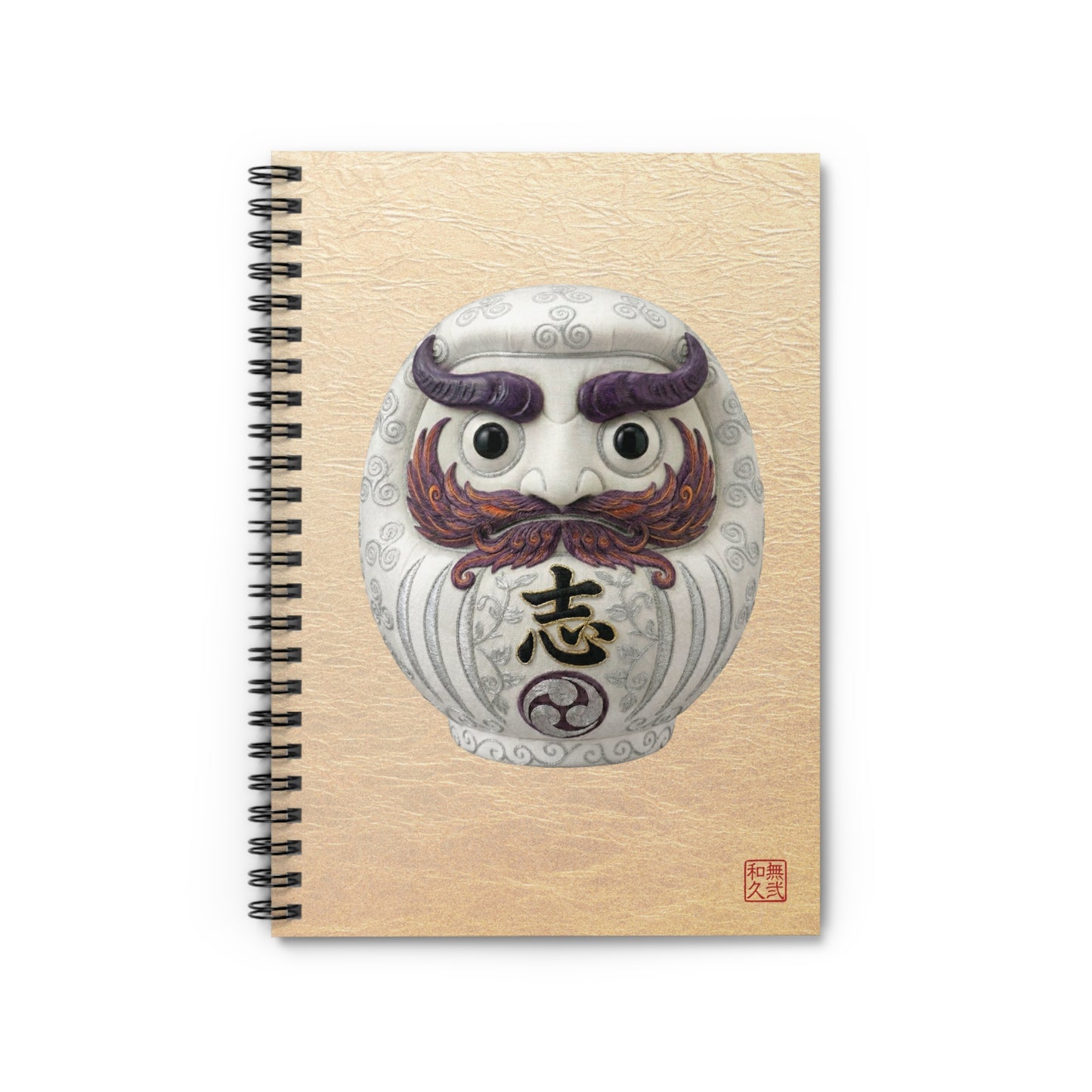 Japanese Daruma White Modern Talisman Notebook "shi" - Modern Kimekomi Art Style, Minimalist Zen New Beginning Gift DW1I |MU-NIJapan