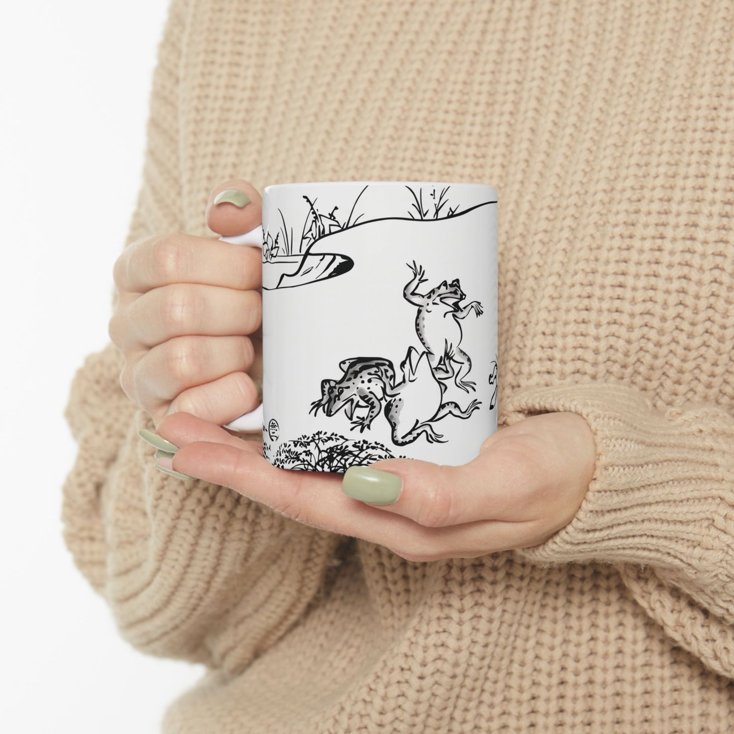 Choju-giga Frogs & Rabbits Ceramic Mug, (11oz, 15oz) - Ancient Japanese Manga Art Coffee Cup | RHC MU-NI Japan