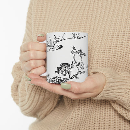 Choju-giga Frogs & Rabbits Ceramic Mug, (11oz, 15oz) - Ancient Japanese Manga Art Coffee Cup | RHC MU-NI Japan