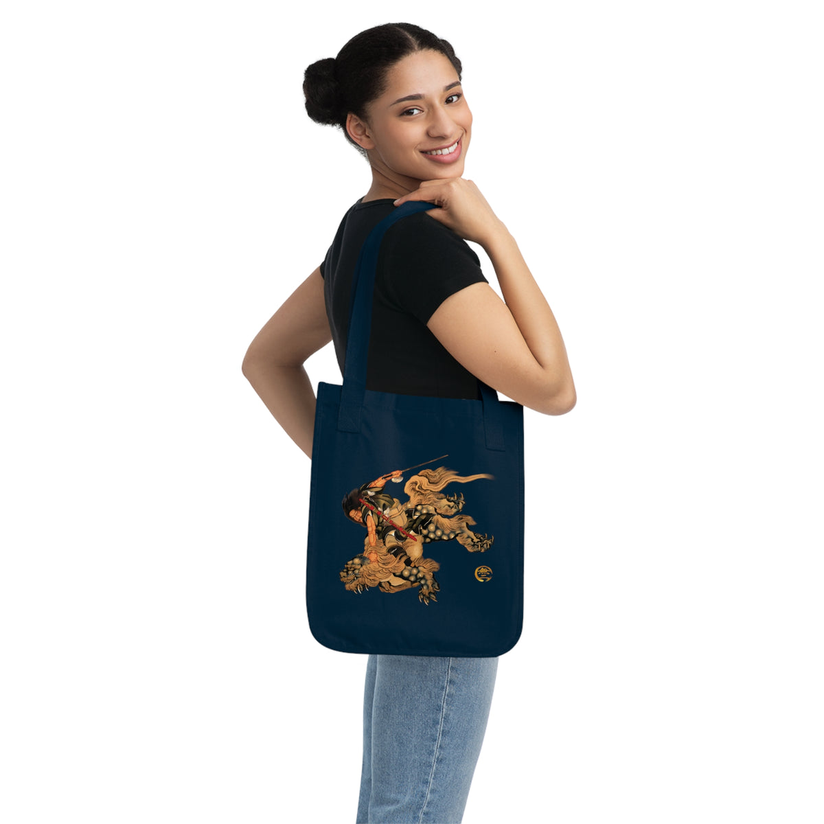 Hokusai Shoki Demon Queller Organic Canvas Tote Bag -  Japanese Ancient Hero Art Tote | MU-NI Japan