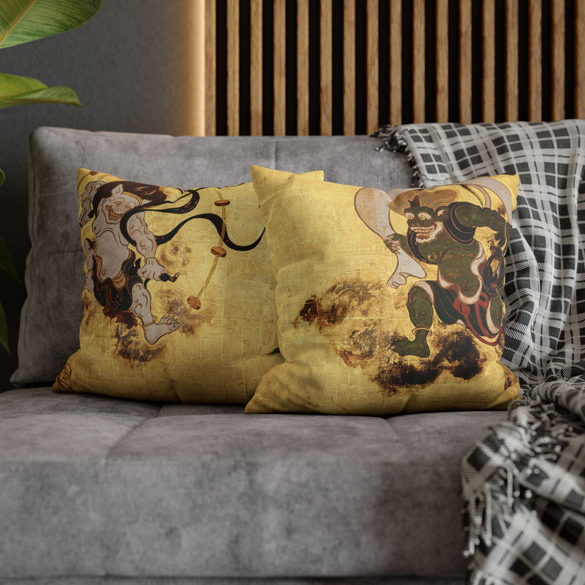 Tawaraya Sotatsu Fajin Raijin Faux Suede Pillow Case | RHC MU-NI Japan