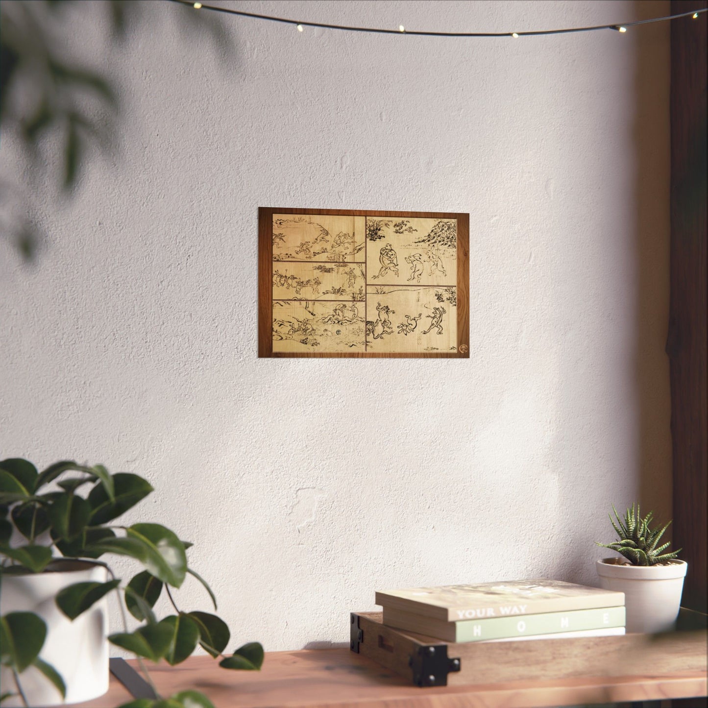 Choju Giga Frogs and Rabbits Woodburn Style Japanese Art Print- -3D Printed Frame Effect Wall Decor Poster | MU-NI Japan