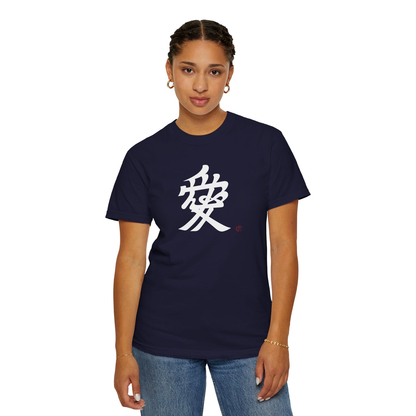 Samurai Naoe Kanetsugu Love Kanji Graphic T-Shirt, Minimalist Japanese Calligraphy Streetwear Tee | MU-NI Japan