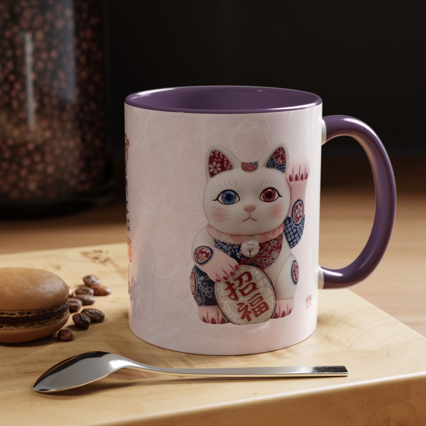 Shin-Maneki neko Modern Kimekomi Decor Style Mug (11oz) | Odd-Eye & Smile Dual Design- Beckon Health and Happiness MS2M | MU-NI Japan