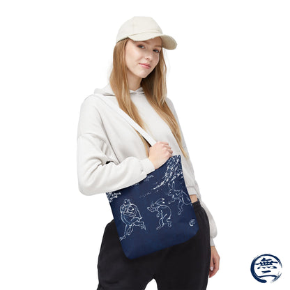 Choju Giga Tote Bag -AIZOME- Japanese Indigo Style Frogs and Rabbits Vintage Scroll Art | MU-NI Japan