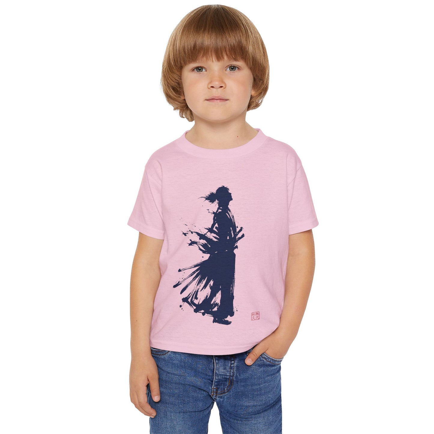Samurai  Silhouette Toddler T-shirt | Zen Kids Fashion.Japanese Ink Art, "One and Only" Kanji Back Print, Bushido Style SR2R | MU-NI Japan