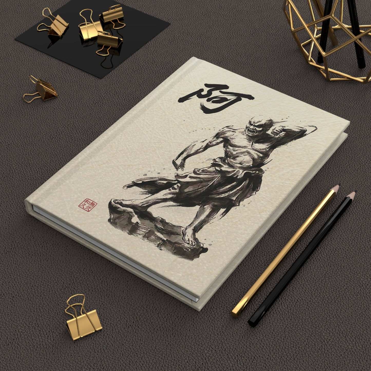 Zen Nioh Guardians Hardcover Journal - Minimalist Japanese Sumi-e Style - A-Un Buddhist Protector Spiritual Stationery NI2J | MU-NI Japan