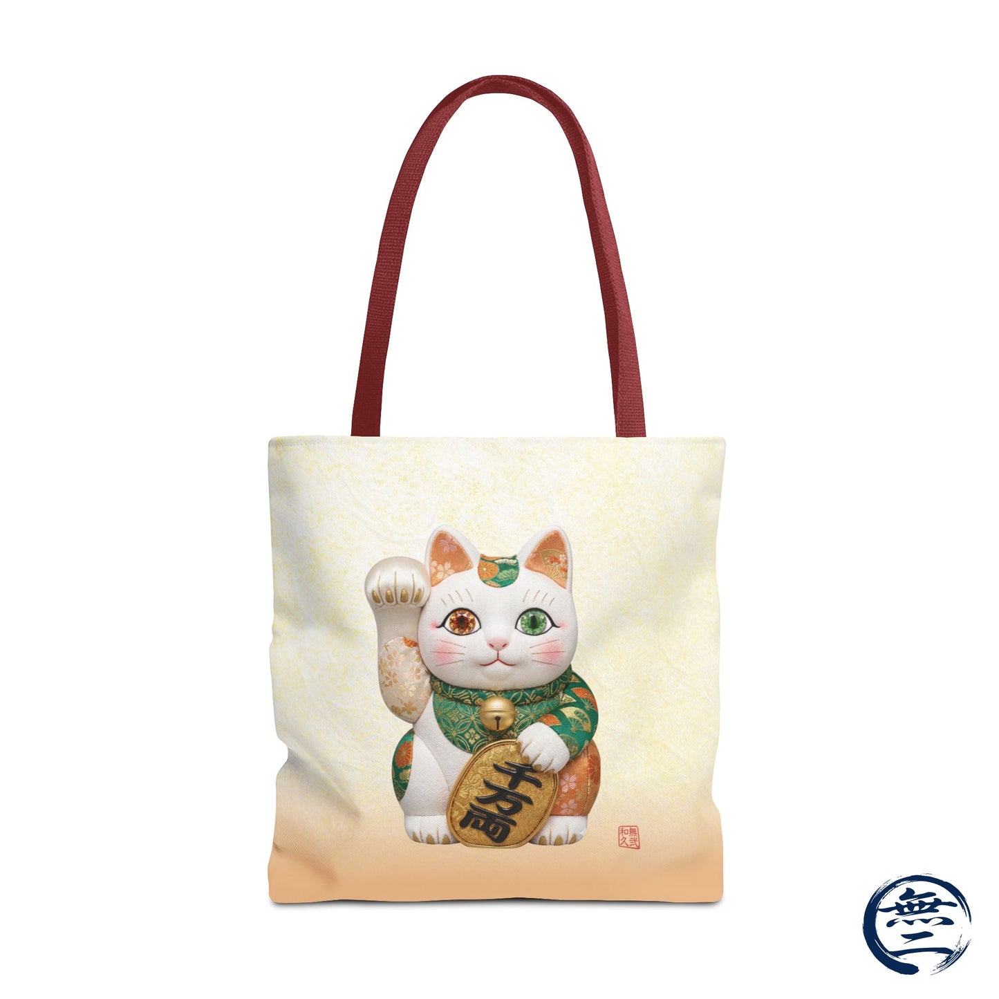 Shin-Maneki neko Modern Kimekomi Decor Style Tote Bag | Kawaii Odd-Eye & Smile Dual Design- Beckon Wealth and Prosperity MK2D | MU-NI Japan