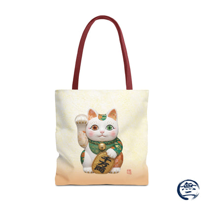 Shin-Maneki neko Modern Kimekomi Decor Style Tote Bag | Kawaii Odd-Eye & Smile Dual Design- Beckon Wealth and Prosperity MK2D | MU-NI Japan