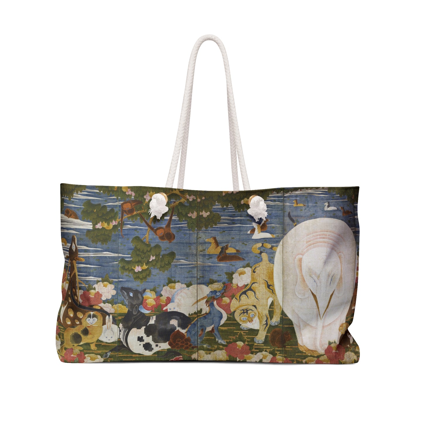 Ito Jakuchu Birds and Animals in the Flower Garden Weekender Tote Bag - White Elephant Japanese Art Large Beach Bag | MU-NI Japan