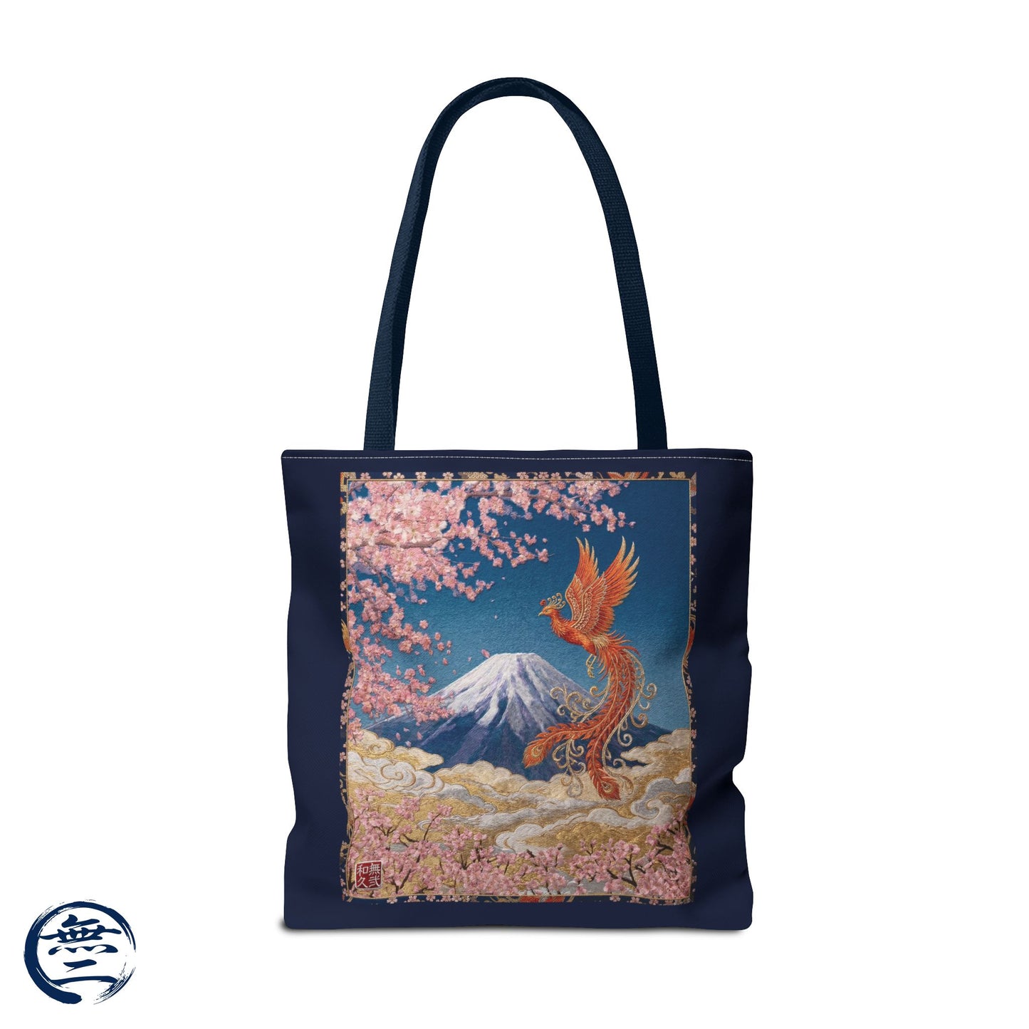 Japanese Phoenix Houou Mt Fuji Sakura Aop Tote Bag - Japandi Zen Aesthetic, Embroidery Texture Style, Mindfulness Gift HF3D | MU-NI Japan