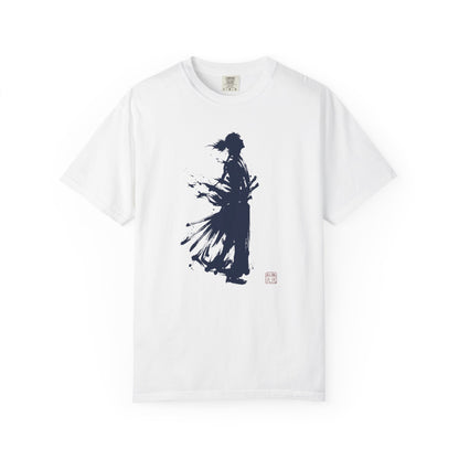 Minimalist Samurai Silhouette Zen T-Shirt - One and Only Garment-Dyed Tee SR4T | MU-NI Japan