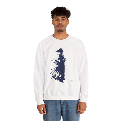 Minimalist Samurai Silhouette Unisex Crewneck Sweatshirt | "The One and Only" Shodo (Japanese Kanji Calligraphy),  SR2S | MU-NI Japan