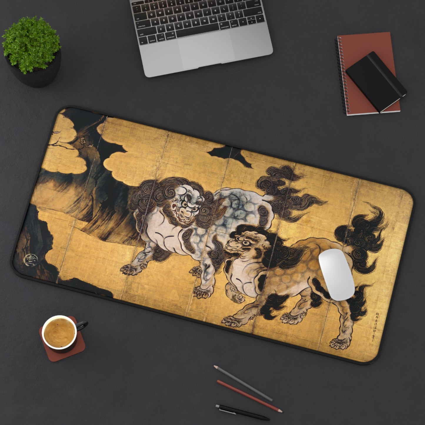 Kano Eitoku Karashishi - Screen Art Desk Mat 16x32inch Japanese Art Large Mouse Pad | RHC MU-NI Japan
