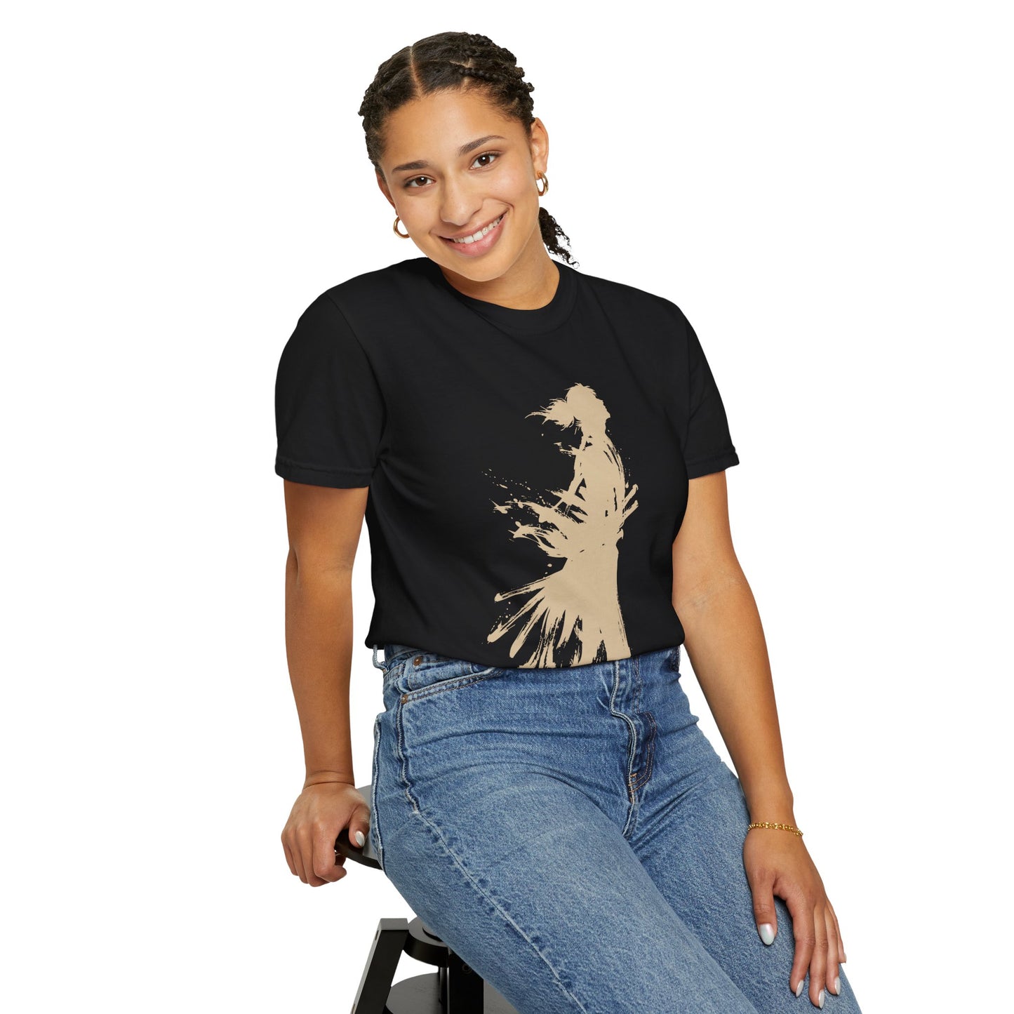 Minimalist Samurai Silhouette Zen T-Shirt - Japanese Calligraphy Kanji Shodo Art - One and Only Garment-Dyed Tee SR2U | MU-NI Japan