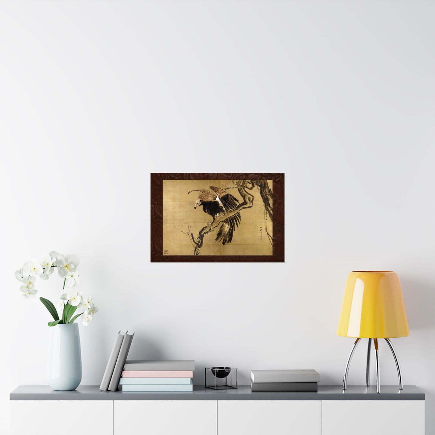 Fierce Eagle Japanese Ink Painting Poster - Nagasawa Rosetsu Remastered Wood Frame Effect Wall Art | MU-NI Japan