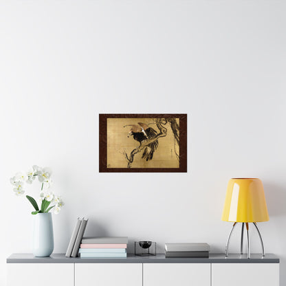 Fierce Eagle Japanese Ink Painting Poster - Nagasawa Rosetsu Remastered Wood Frame Effect Wall Art | MU-NI Japan