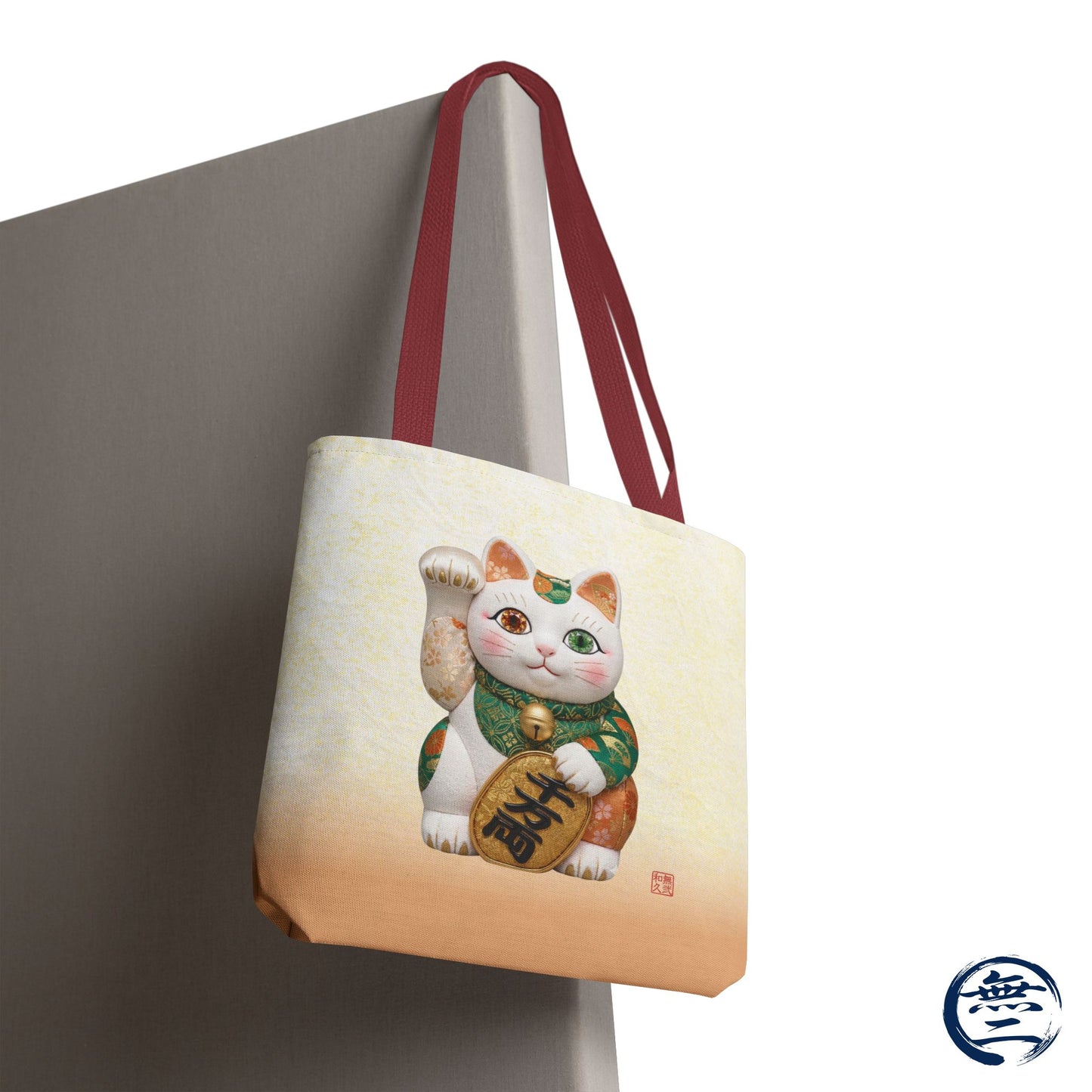 Shin-Maneki neko Modern Kimekomi Decor Style Tote Bag | Kawaii Odd-Eye & Smile Dual Design- Beckon Wealth and Prosperity MK2D | MU-NI Japan